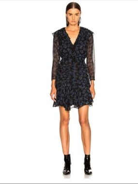 Veronica Beard Magg Fern Dress with Blue and Green Floral Sprig Print